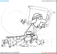 black clip porn royalty free clip art illustration cartoon black white outline design woman carrying moving box dragging christmas tree